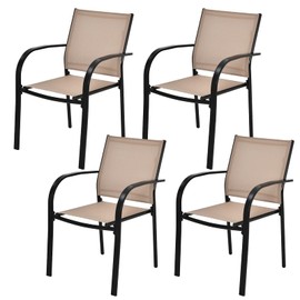 Tangkula Set of 4 Patio Dining Chairs, Outdoor Stackable Chairs with Armrests, Anti-Rust Steel Frame and Quick-Drying Fabric, Outdoor Bistro Chairs for Backyard, Lawn and Garden