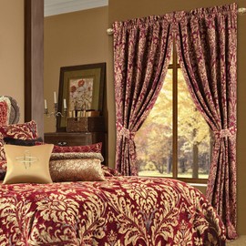 Loom and Mill Luxury Jacquard Curtains for Bedroom, Burgundy Red Lined Damask Curtains 2 Panels with Tiebacks, Floral Window Curtain for Living Room Banquet Christmas Decor(52”Wx 108”L, 2 Panels)