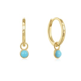 Cute Turquoise Ball Small Hoop Earrings for Women 925 Sterling Silver Hypoallergenic Blue Bezel Birthstone Charms Drop Huggie Hoops Cartilage Boho Y2K Jewelry (Gold)