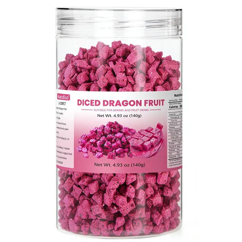 Dried Diced Dragon Fruit 4.93OZ/140G Dried Dragon Fruit Chips Snack,Cubes,