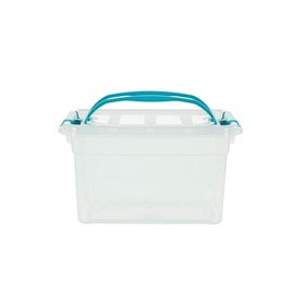 Whitefurze 7L CARRY BOX SECURE LID STRONG HANDLE CLEAR PLASTIC STORAGE CONTAINER TEAL CLIP