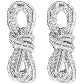 Pndeyo 2pcs Glitter Rhinestone String, Sparkly Crystal Hoodie Drawstring, Bling Round Rhinestones Rope Replacement for Hoodies Sweatpants Shorts Shoes Bags Accessories- White