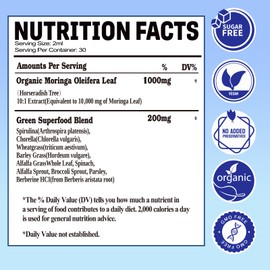 2 Pack Organic Moringa Liquid Drops, 100% Raw Moringa Oleifera Leaf & Green Antioxidant Superfood Blend of Wheatgrass, Barley Grass for Antioxidant Immune, 6X Absorption Than Moringa Capsules powder