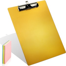 Aluminum Metal Clipboard Stainless Hangable Pen Holder Low-Profile Clip Board Size A4 9" x 12.6" with Sticky Note for School Office Business Medical Professionals Workshop Factory (Gold, Aluminum-A4)