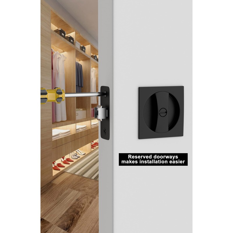 goldenwarm Matte Black Pocket Door Lock, Zinc Alloy Black Pocket