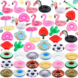 42 Pack Inflatable Drink Holders for Pool Swimming Pool Drink Floats Floating Cup Holder for Pool Inflatable Cup Coasters with Plastic Air Hand Pump for Party Adults Kids