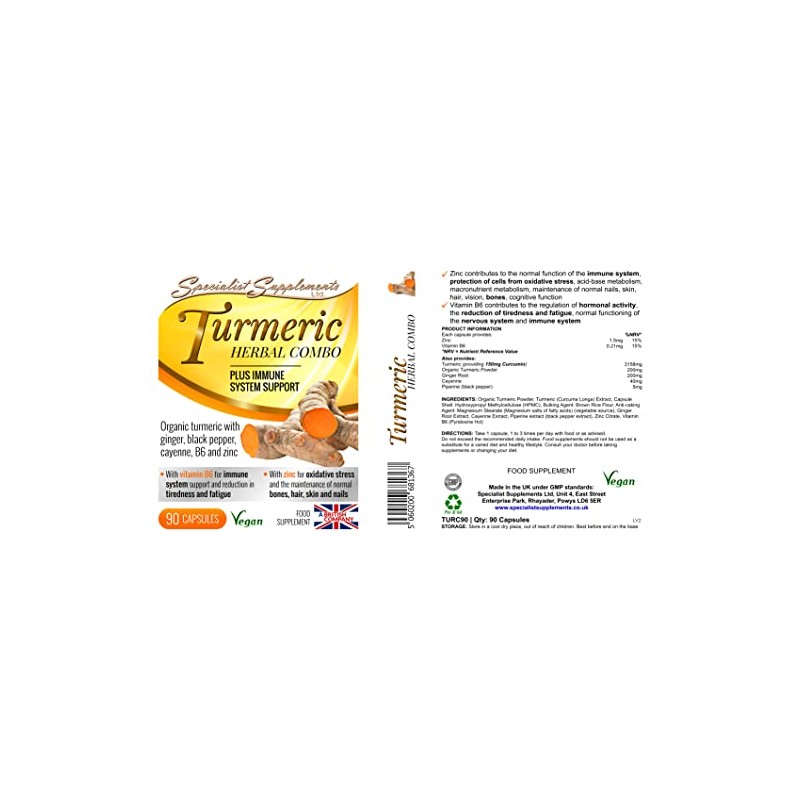 Specialist Supplements Turmeric Herbal Combo Plus Immune System Support 90