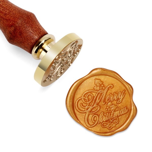 Mceal Wax Seal Stamp, Brass Seal with Wooden Handle, Merry