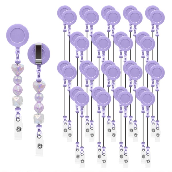 30pcs Purple Beadable Badge Reels Making Kits - Beaded Blank