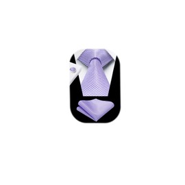 HISDERN Purple Ties for Men Striped Mens Ties Silk Necktie with Pocket Square Cufflinks Set Lavender Lilac Satin Formal Business Wedding Party Tie