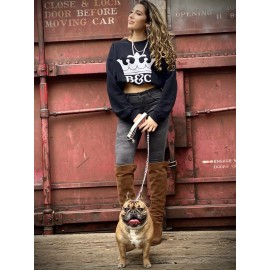 Bek&Co Chain Dog Leash Silver  Metal With Gray Genuine Leather Handle  5ft By Bek&Co