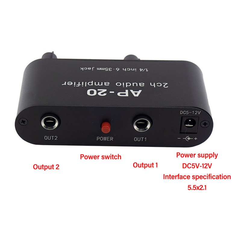 2 Channel Sound Amplifier Balanced 1/4 Inch 6.35mm Gain Independent