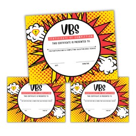 Vacation Bible School VBS Certificate of Completion Award | 50 pk 8.5x11” Superhero Gamer Hero Games Cape Participation