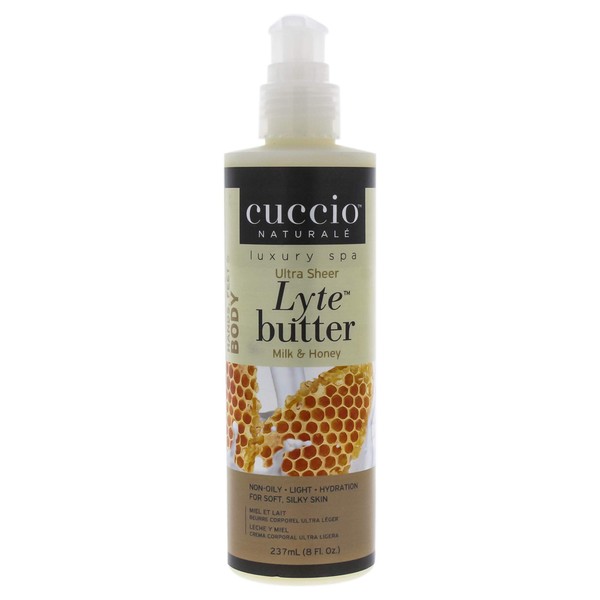 Cuccio Naturalé Lyte Milk & Honey Ultra Sheer Butter - Non-Oily Cream - Hand, Body, Feet - Soothing & Moisturizing - Paraben & Cruelty Free, w/ Natural Ingredients & Plant Based Preservatives - 8 oz