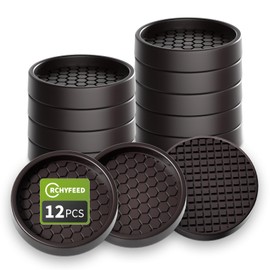 RCHYFEED Furniture Caster Cups, 12Pcs Round Furniture Coasters, 2" Furniture Castor Cups Non-Slip, Sofa Feet Pads,Thick Rubber Furniture Coaster-Prevent Furniture from Moving or Rolling (Brown)