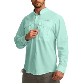 Men's Sun Protection Fishing Shirts Long Sleeve Travel Work Shirts for Men UPF50+ Button Down Shirts with Zipper Pockets(Arona X-Large)