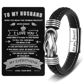CheersLife Men's Bracelets Gifts for Men,Valentines Day Gift for Him Mens Leather Bracelet Anniversary Birthday Gift for Him Husband from Wife, Husband Gifts Knot Bracelet for Men, To My Man Bracelet