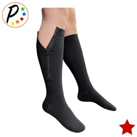 (S/M, Black) - Presadee Original Closed Toe 20-30 mmHg YKK Zipper Compression Circulation Swelling Recovery Full Calf Length Energise Leg Socks (Black, S/M)
