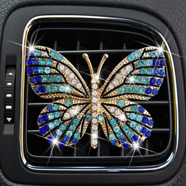 Blue Bling Butterfly Car Clip, Cute Butterfly Car Aromatherapy Vent Clips Rhinestone Charm Bling Accessories for Women Interior Decoration
