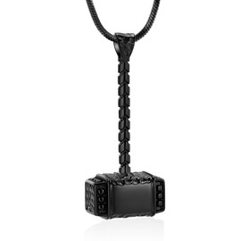 Minicremation Mjolnir Thors Hammer Urn Necklace for Ashes for Men Celtic Nordic Viking Cremation Jewelry for Women Keepsake Memorial Ashes Pendant (Black-B)