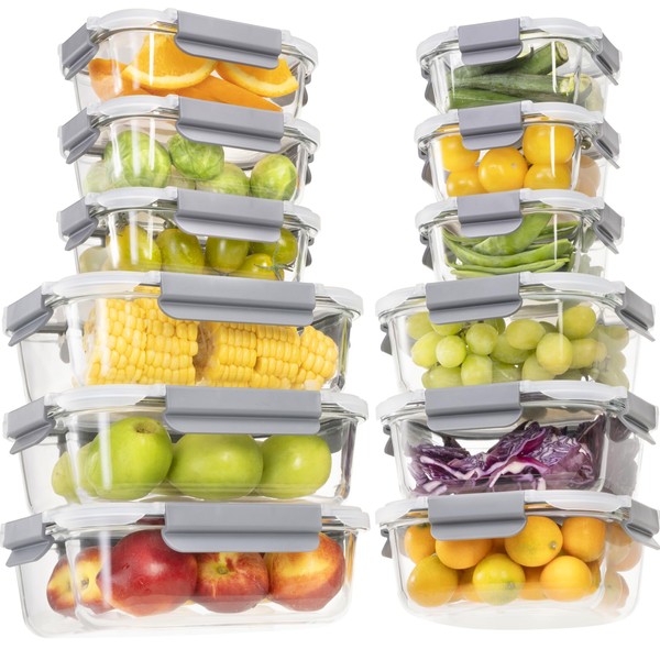 S SALIENT 24 Pieces Glass Food Storage Containers with Lids,Glass