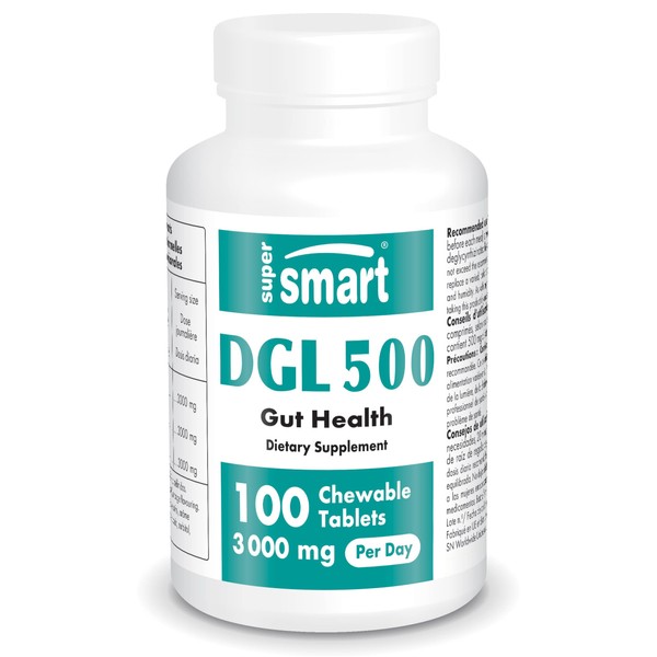Supersmart - DGL 3,000 mg Per Day - Gut Health - Extract of Liquorice Root for Gastrointestinal Health | Non-GMO & Gluten Free - 100 Chewable Tablets