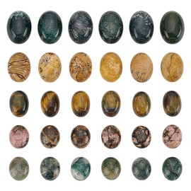 PH PandaHall 30pcs 5 Styles Oval Stone Cabochons Gemstone Cabochons Flatback Gemstones Beads Crystal Stone Flatback Semi-Precious Stones Beads for Bracelet Necklace Pendant Jewellery Making Craft