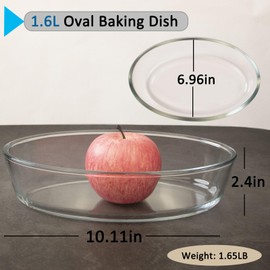 1.6L Glass Baking Dish for Oven, Borosilicate Glass Casserole Dish, Oven Safe Glass Baking Pan