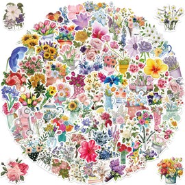100pcs Flower Stickers for Girl, Cute Floral Aesthetic Waterproof Vinyl Decal for Kids Teen Adult Water Bottle Laptop Phone Computer Skateboard Luggage Notebook (Flower)