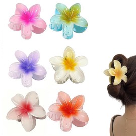 6 Pcs Flower Hair Clips,Plumeria Hair Claw Clips,Hawaiian Flower Hair Claw Clips,Non-Slip Strong Hold Big Hair Clamps for Thick Hair and Thin Hair,Summer Beach Wedding Accessories