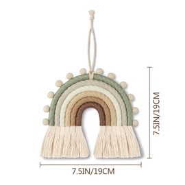 Macrame Rainbow Wall Decor Rainbow Wall Hanging Woven Tassel Wall Hanging Decor for Bedroom Nursery 7.5 inch (Green)