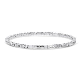 BERRICLE Sterling Silver Flexible Wedding Cubic Zirconia CZ Statement Bangle Bracelet for Women, Rhodium Plated, 2.5mm, 6.5 inch