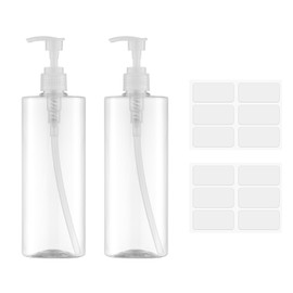 Lisapack Plastic Pump Bottle Dispenser - 2pcs 500ml/16.9oz Empty Shampoo and Conditioner Container Clear Refillable for Lotion - Hand Soap Body Wash Dispenser for Shower (Clear)