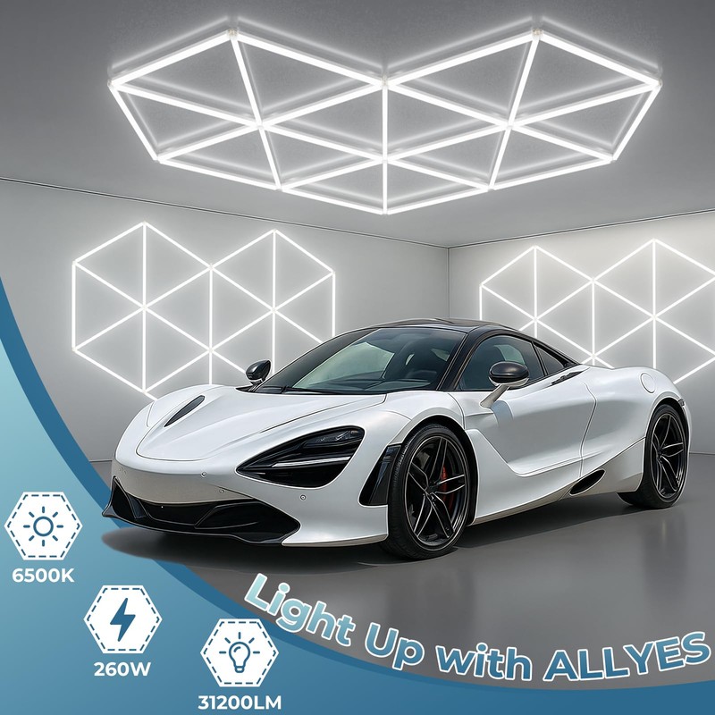 ALLYES Hexagon Garage LED Lights - Super Bright 27-Pack, 6500K