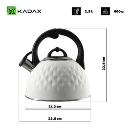 KADAX Stainless Steel Kettle, Enamel Kettle with Handle, Tea Kettle, Retro Kettle for All Hobs, Tea Maker, Whistling Kettle, Whistling Kettle (White 2.5 L)