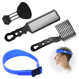 Fade Comb Haircut Guide Set, Fade Hair Trimming Comb for Men with Silicone Band, Neckline Shaving Template, Curved Barber Guide Hair Blending Tool for DIY Home Haircuts Buzz Taper Clippers, Black