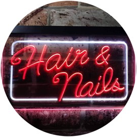 Hair & Nails Beauty Salon Dual Color LED Neon Sign White & Red 12" x 8.5" st6s32-i0322-wr