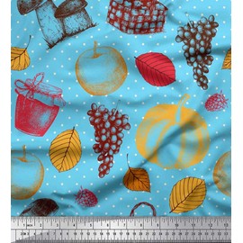 Soimoi Viscose Chiffon Fabric Mushroom,Grapes & Fresh Print Fabric by The metre 42 Inch Wide