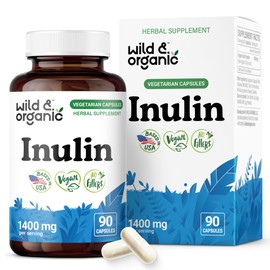 Wild & Organic Inulin Capsules 1400 mg - Digestive & Gut Support - Chicory Root Inulin Powder Supplement with Prebiotic Fiber - Vegan, No Fillers, Non-GMO - 90 Count