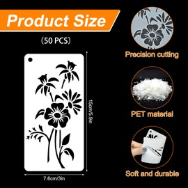 OOTSR Pack of 50 Leaf Stencils, 7.6 x 15 Painting Stencils, DIY Leaf Painting, Plastic Reusable Templates for Painting, Wood, Wall Decoration