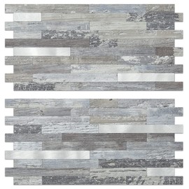 AULIGET 20 Sheets Peel and Stick Backsplash, Distressed Wood Look PVC Wall Tiles Stick on Backsplash for Kitchen
