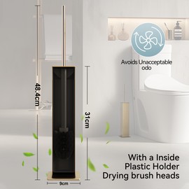 Gold Toilet Brush with Holder 304 Stainless Steel Toilet Bowl Brush, Square Bathroom Cleaner Brush