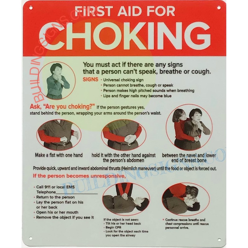 NYC RESTURANT SIGN- FIRST AID FOR CHOKING SIGN 7x10(WHITE, REFLECTIVE,ALUMINIUM-RUST