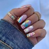 Press on Nails Medium Square Fake Nails with Floral Rainbow