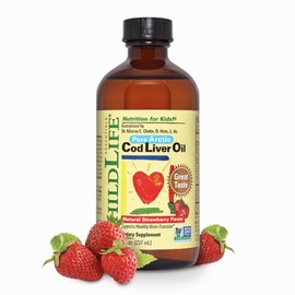 CHILDLIFE Essentials Cod Liver Oil for Kids - Kids Cod Liver Oil Liquid, Arctic Cod Liver Oil for Babies 6+ Months, Toddlers, & Kids, Added DHA, EPA, Omega-3 Fatty Acids - Strawberry, 8 fl oz
