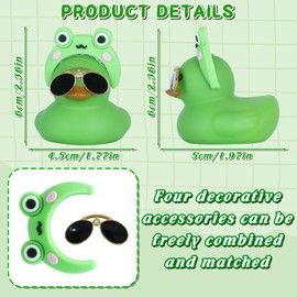 AOT Green Rubber Duck with Cute Frog Headband,Squeaky Duck for Jeep Ducking Car Dashboard Decoration Party Favors Creative Gifts Duck with Mini Black Sunglasses