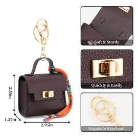 ZOOEASS Mini Backpack Keychain Women,Small Change Pouch Coin Purse Twist-Lock with Key Headset Bag（Brown）