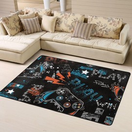 Gaming Area Rug Let's Play Rugs Modern Game Controller Gaming Gamepad Area Carpet 3D Printed Video Game Floor Mat for Gamer Room Living Room Bedroom Home Decor 40x60inch