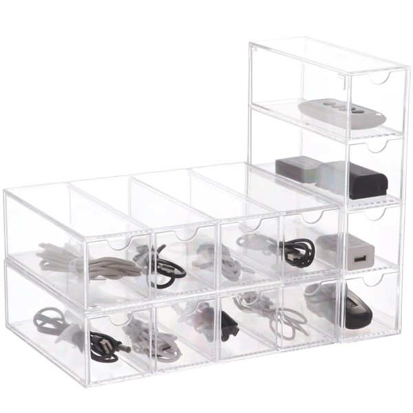 3 Pack 4-tier Clear Plastic Cable Organizer Drawer, Acrylic Sunglasses