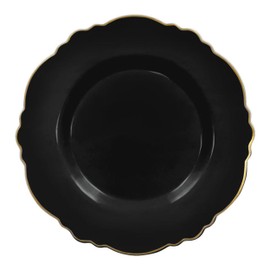 Smarty Had A Party Elegant Disposable Plastic Heavy Duty Dinnerware Sets, Blossom Rim Design Plastic Plates, For Wedding, Birthday & All Occasions (Black with Gold, 7.5" Salad Plates (120 Plates))